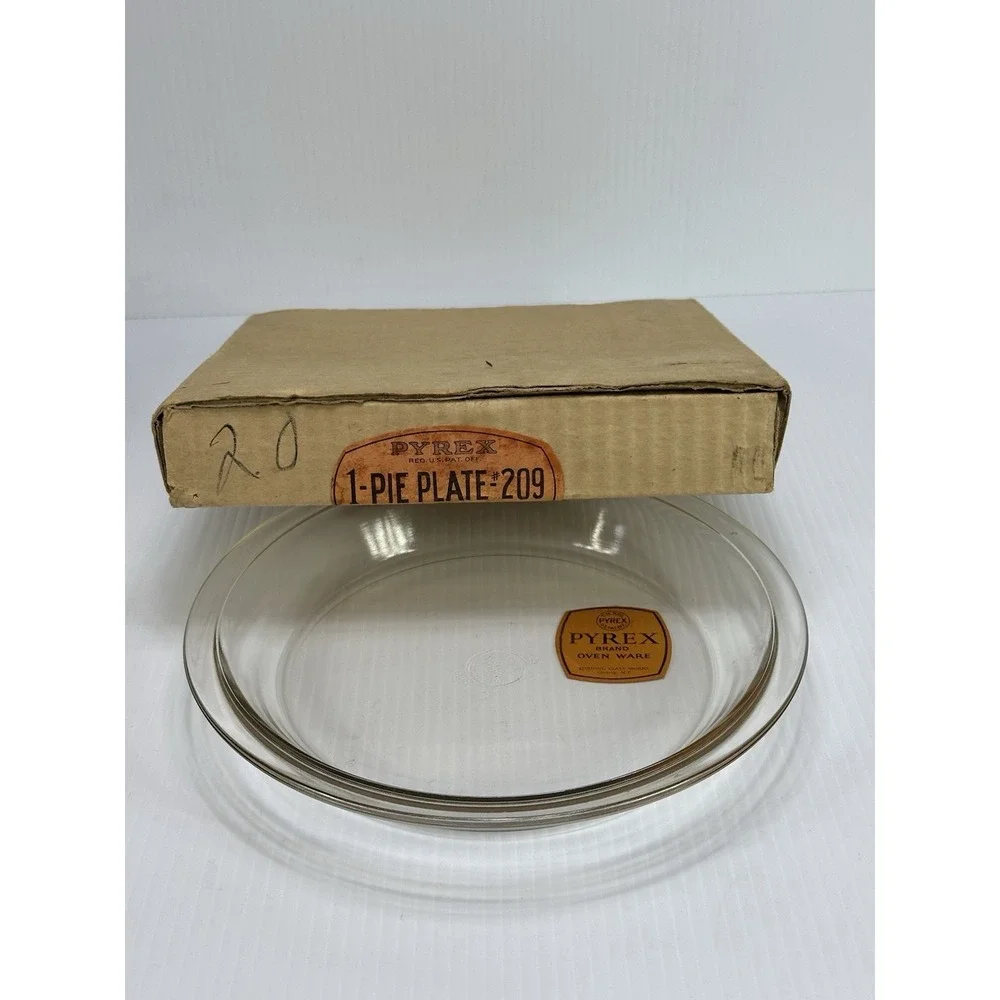 Vintage Pyrex Brand Oven Ware Clear Glass Pie Plate #209 Original Box & Label 9